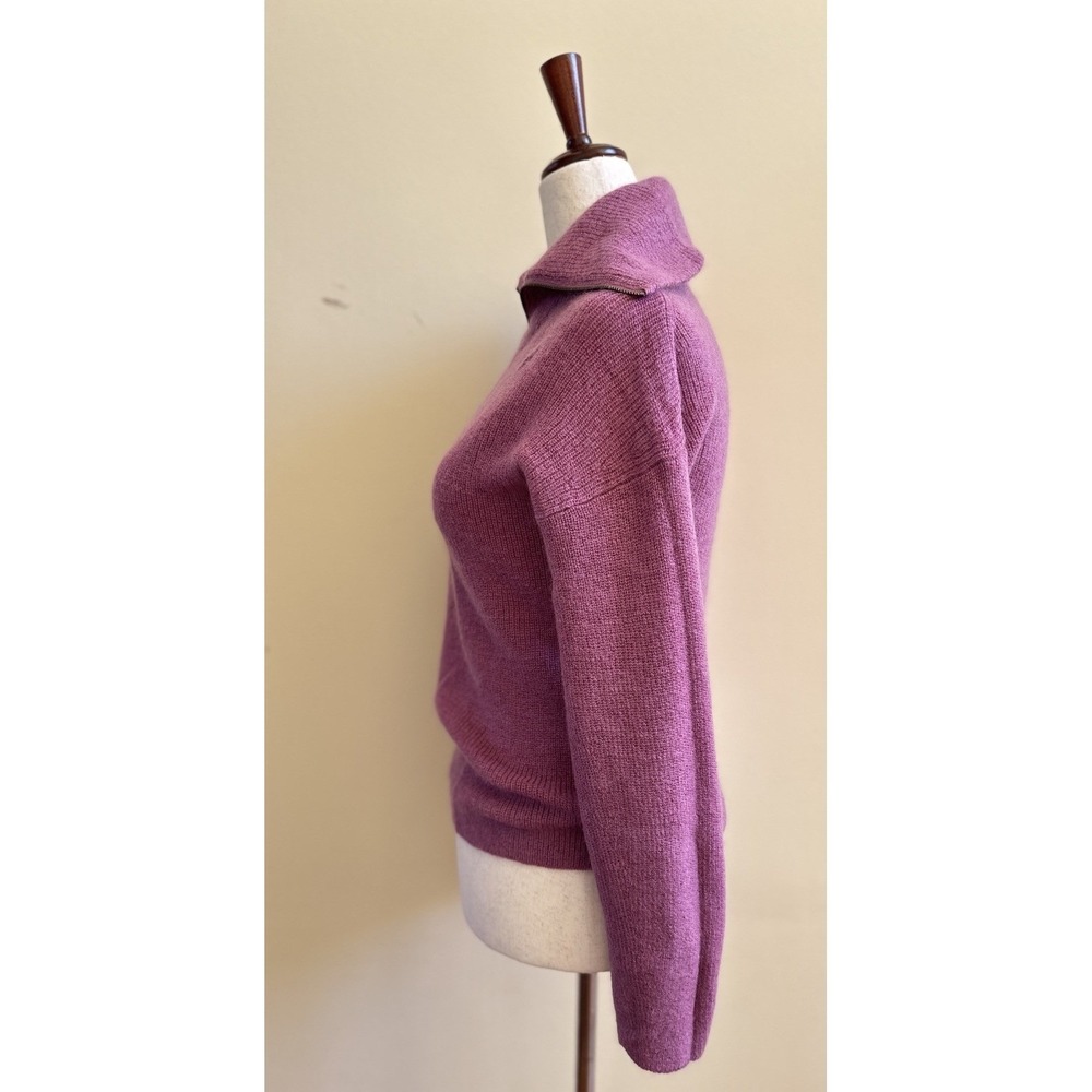 $475 VINCE Half-Zipped Ribbed Wool Mohair Blend Pullover Sweater In Camelia - Picture 2 of 10